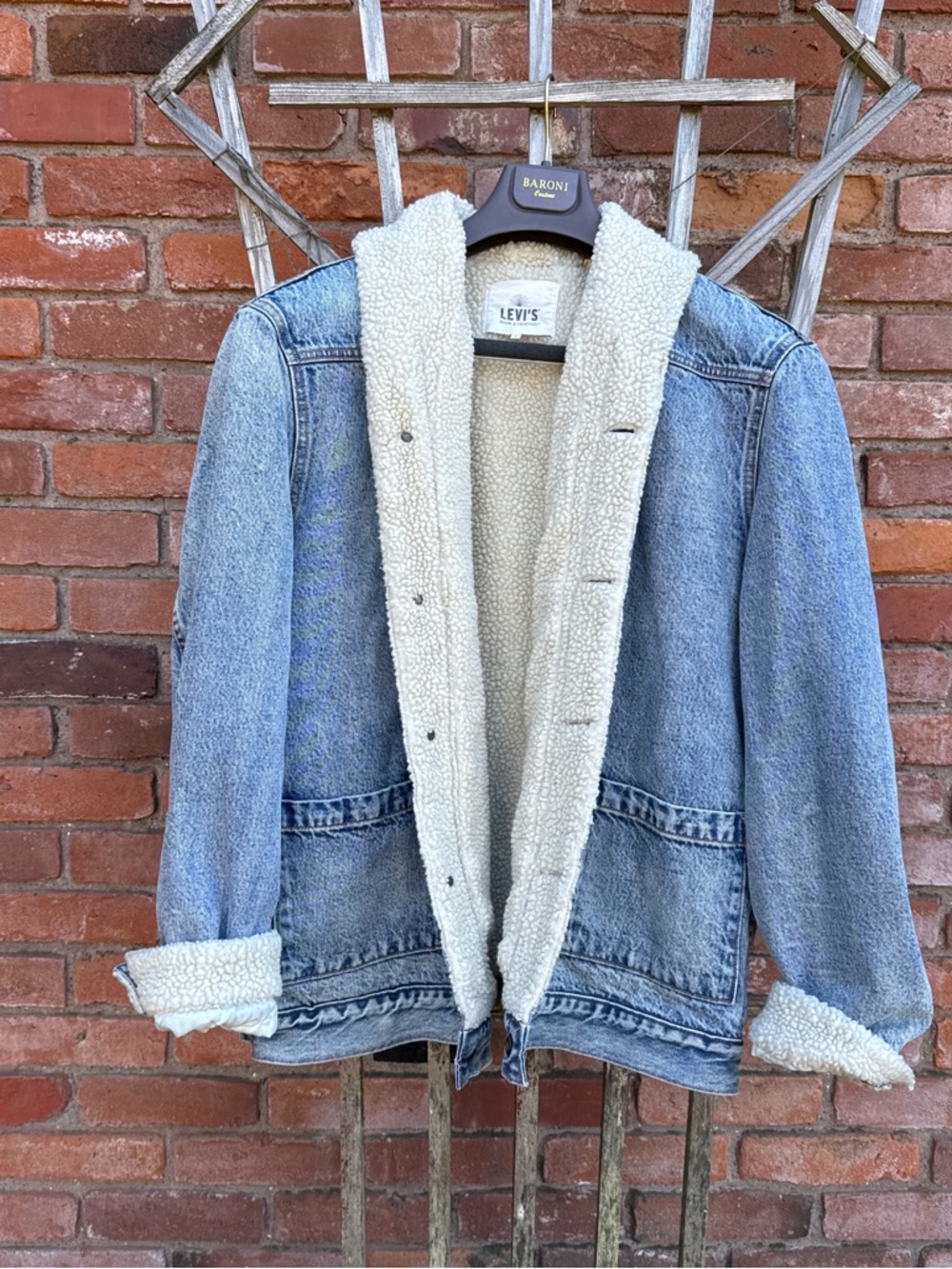 Levi's Blue Denim Sherpa-Lined Jacket with Cream Sherpa